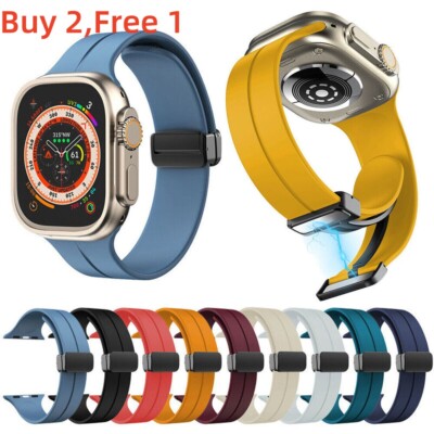 Magnetic Silicone Band iWatch Sports Strap for Apple Watch Ultra 49mm S10-1 SE