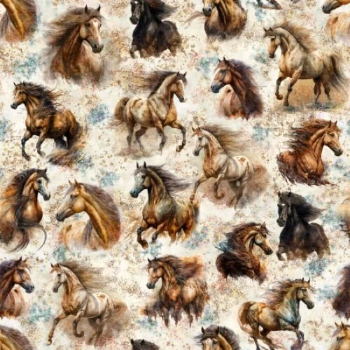 ZWEIGART Baumwollstoff Patchwork Stoff Quiltstoff Lewis & Irene Pferde Horses
