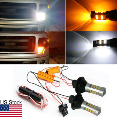 For Ford F-150 F-250 2x 3157 LED White Yellow Swtichback Turn Signal Light Bulbs