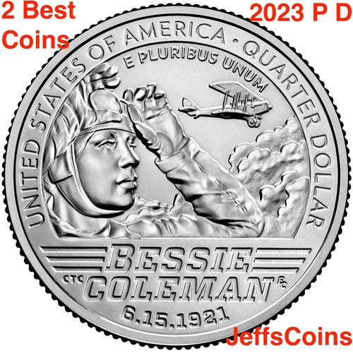 2023 P D Bessie Coleman Pilot 3q+=$2.45 Women Quarters NEW PD BU US Roll 2 BEST - Picture 1 of 19