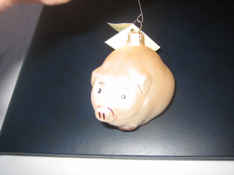 tannenbaum treasures glass peppermint pink pig ornament NWT