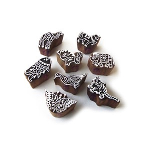 Designer-Animal-and-Bird-Pattern-Wooden-Blocks-for-Printing-Set-of-8
