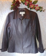 Doncaster Women's Medium Pinstripe Sports/suit Jacket Brown 100% Leather