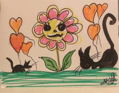 Aceo Original Fantasy Art Brut Abstrakt Sonnenblume Fiori Maus & Katzenfreunde