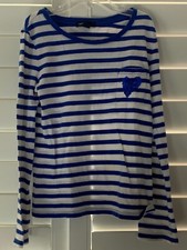 Gap Girls Blue Striped with Blue Sequined Heart Top, Size M 8