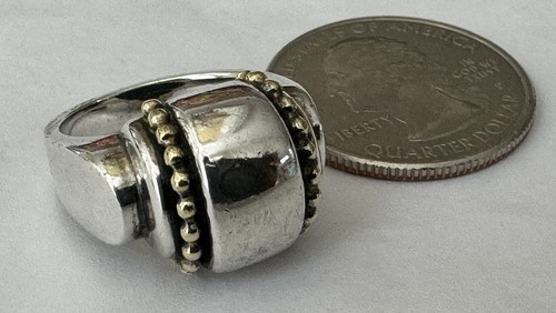 Luxury Designer Lagos Caviar Sterling Silver & 18k Gold Dots Size 5.5 Dome Ring - Picture 10 of 11