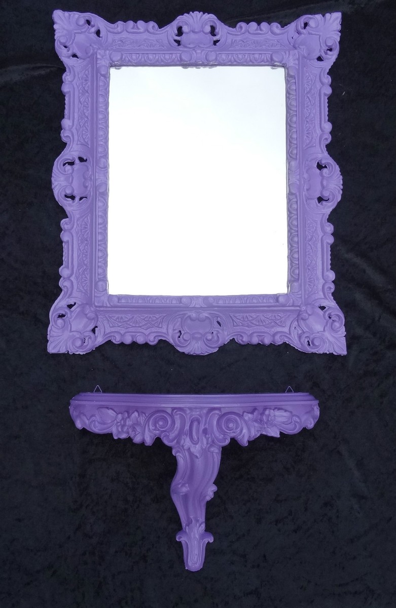 Set 2 Pièces Miroir Mural + Console Rouge Style Baroque Antique - 45x38cm