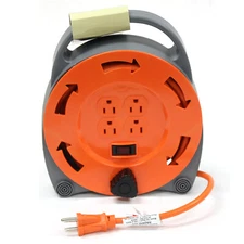 20ft Hand Wind Cord Reel Retractable Extension Cord 16/3 AWG w/4 Outlet 13Amp