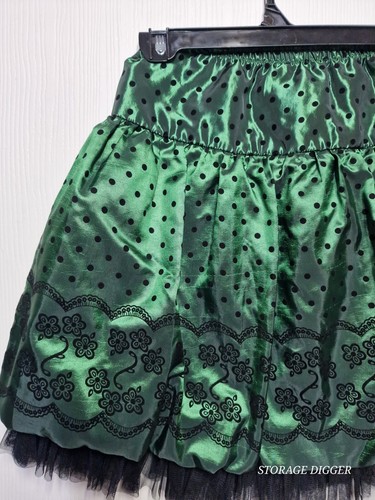 Jona Michelle Teen Girl's Green Skirt Floral Polka Dot Black Print Bow Size 8 - Picture 7 of 12