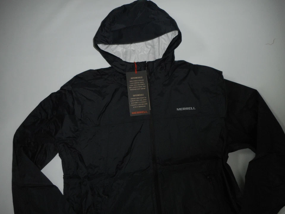 CHAQUETA MERRELL Negra FALLON Viento Lluvia con Capucha Impermeable Para Hombres Talla XXL 2XL NUEVA  Foto 4 de 4