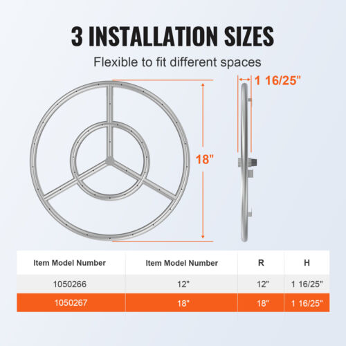 VEVOR 18 inch Round Drop-in Fire Pit Pan Stainless Steel Fire Pit Burner Kit - Picture 4 of 12