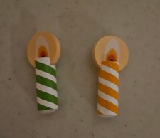 Melissa Doug Cupcake Wooden Hook Loop Candle Replacements Lot of 2 Green Yellow