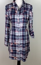 En Creme plaid tie dye embroidered Shirt dress sz small