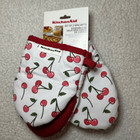KitchenAid Mini Oven Mitts Red White Cherry Pattern Set of 2 Nwt