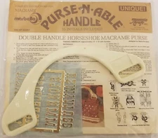 Pair of Vintage Horseshoe Plastic Craft Purse Handles with Macrame Patterns