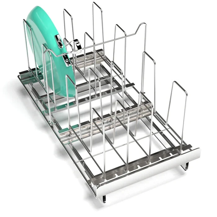 Kitchen Under Counter Sliding Pullout Steel Chrome Cookware Dishes Organizer
