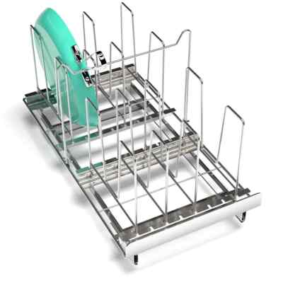 Kitchen Under Counter Sliding Pullout Steel Chrome Cookware Dishes Organizer