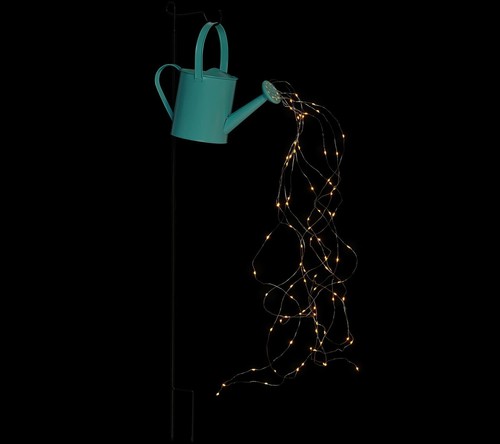 Solar Watering Can with Cascading Lights & Shepherd's Hook in Blue OPEN BOX - Picture 3 of 4