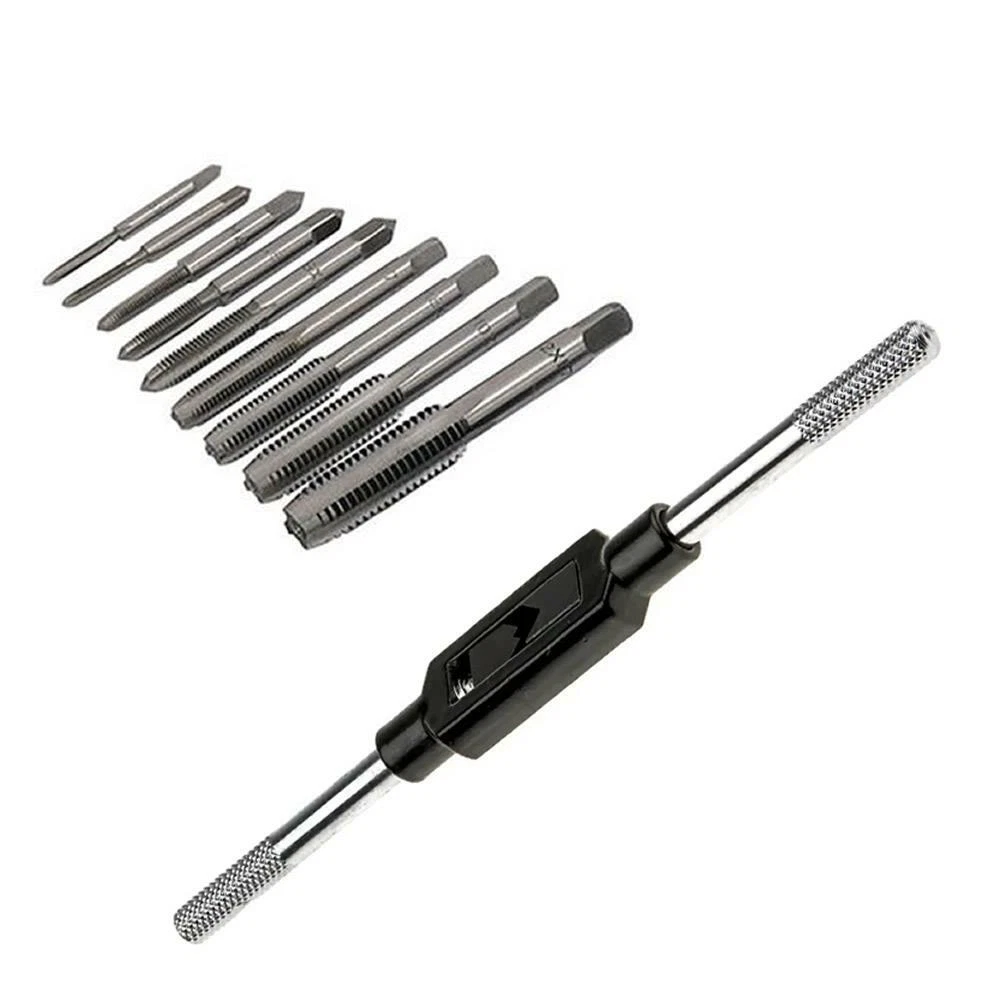 10pc Hand Tap Set Screw Thread Taps T Wrench Reamer M3 M12 Twist Drill Bit Kit