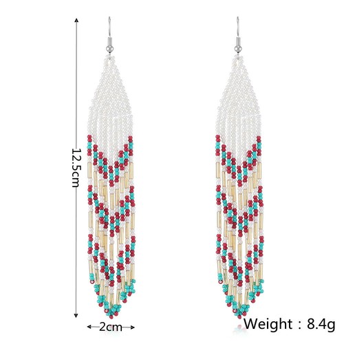 BOHO Seeds Beaded Earrings Fringe Tassel Bohemian Dangle Drop Handmade Jewelry - Picture 4 of 8