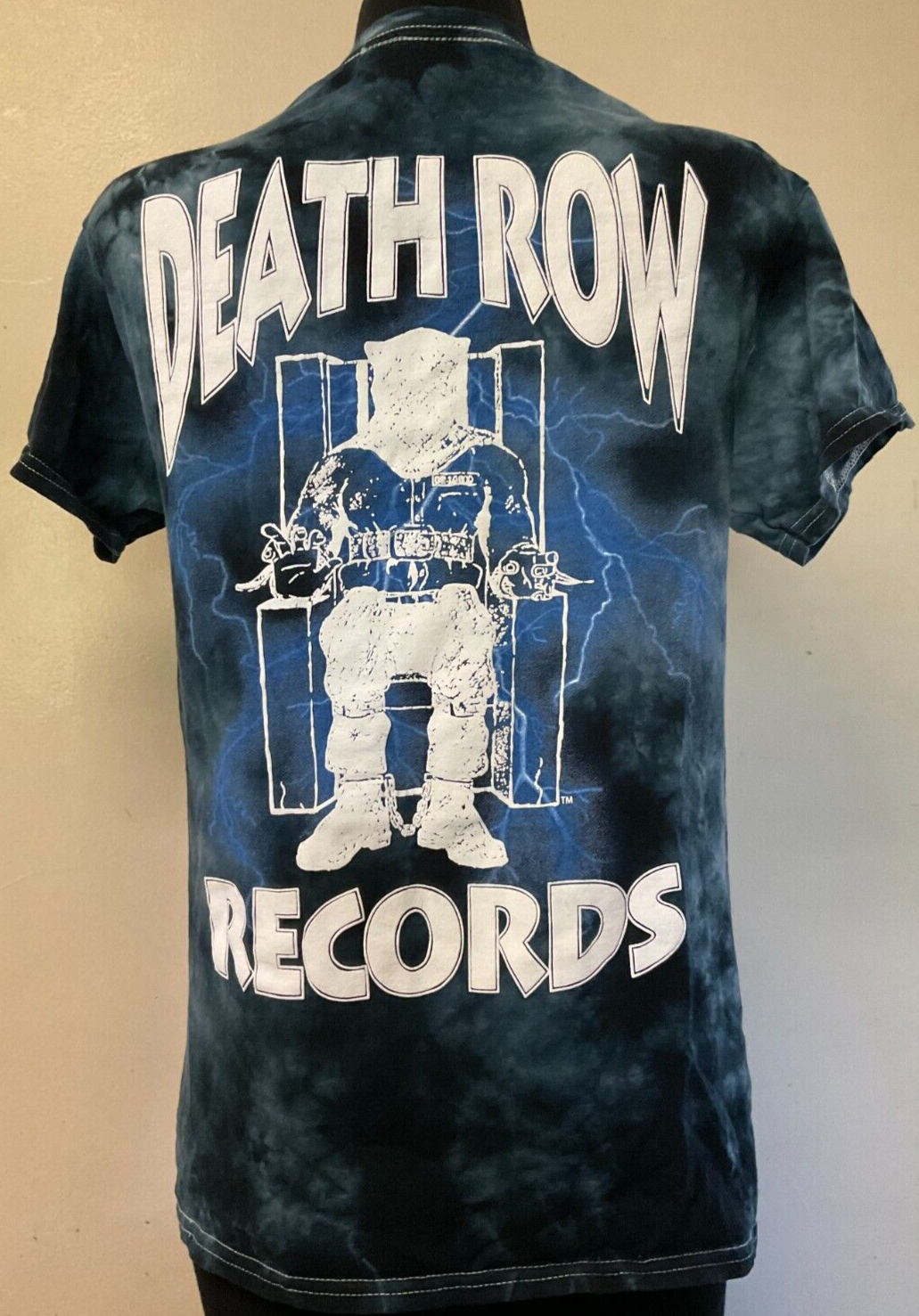 FILA T shirt Death Row Records blu e nera cravatta fustellata cotone grafica taglia small