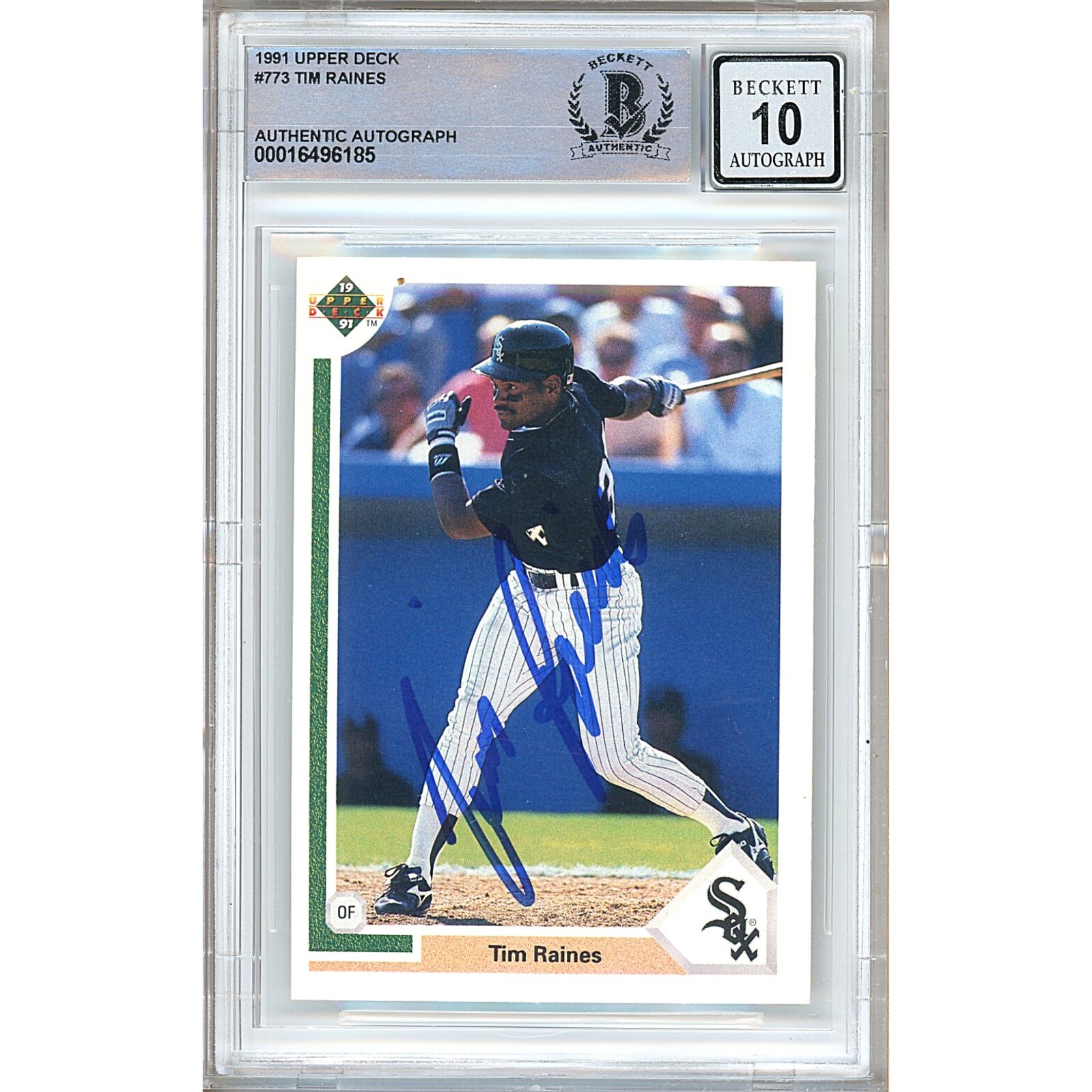 Tim Raines Autographed 1991 Upper Deck #773 BGS Auto 10 Chicago White Sox