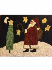 Primitive rug hooking kit,Santa and the Tree,Hooked,Christmas gift,linen,wool