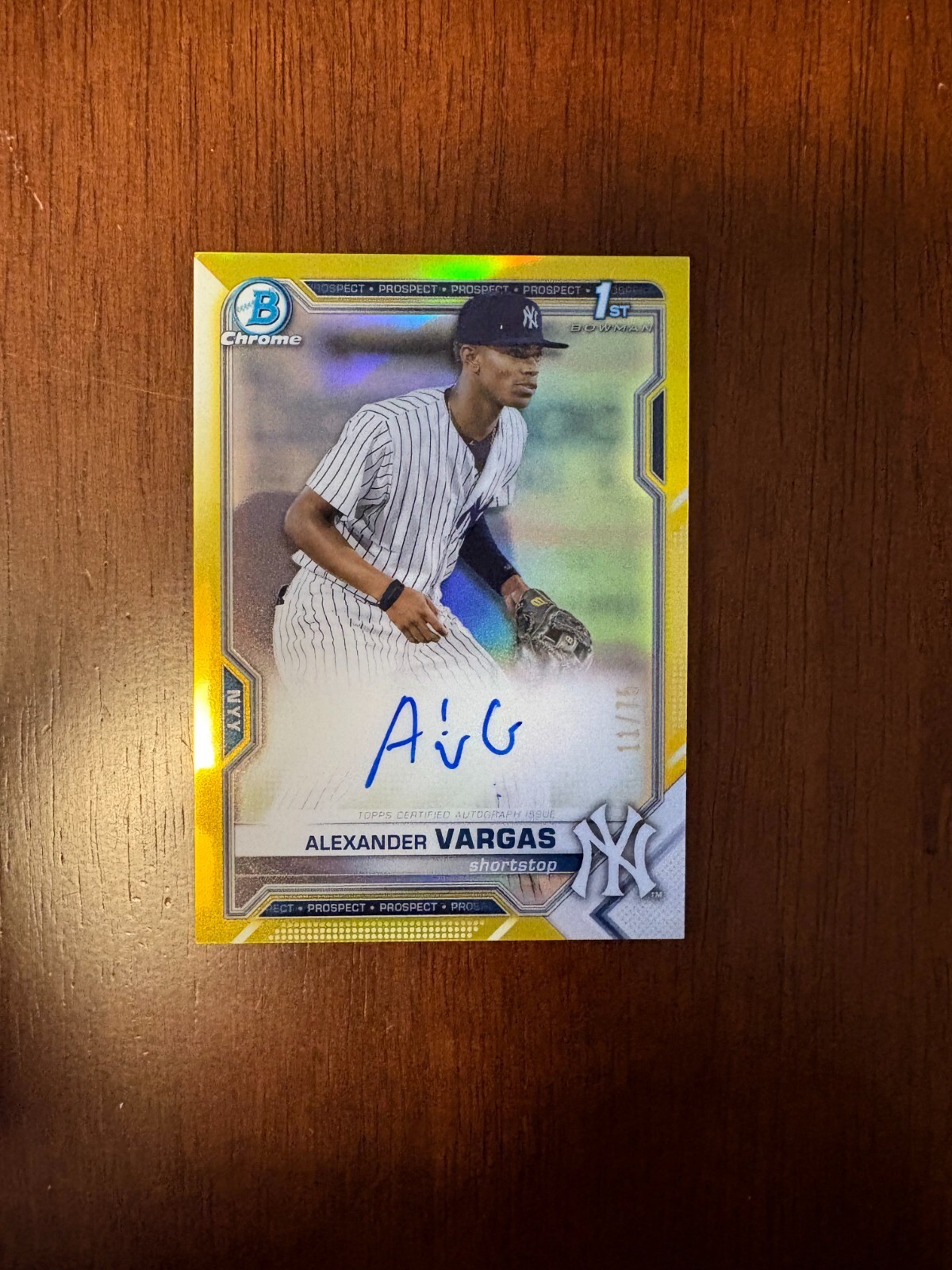 2021 Bowman Chrome Alexander Vargas Auto /75 Yellow Refractor 1st Yankees