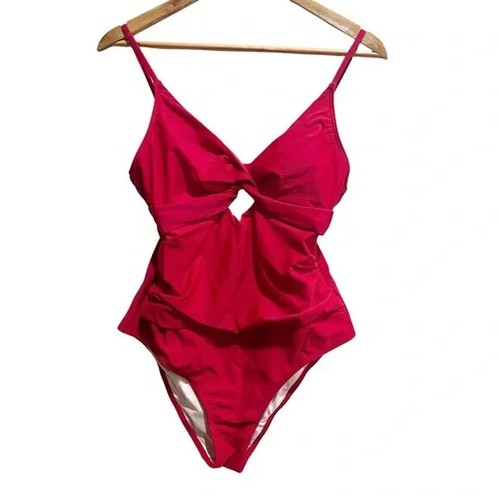 Cupshe Women’s Twist Front Bathing Suit Red Cut Out One Piece Swimsuit Lar ge - 第 3/11 張圖片