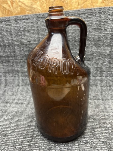 Vintage Amber Glass Clorox Bottle Jug Embossed Half Gallon 64oz With Lid - Picture 4 of 6