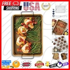 High-Sided Half Sheet Oven Crisping Baking Tray with Rack, Natural Nonstick A...