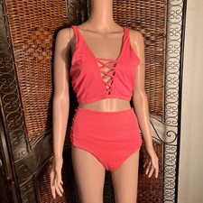 Unbranded two-piece large orange women's bathing suit cutouts on the side XL
