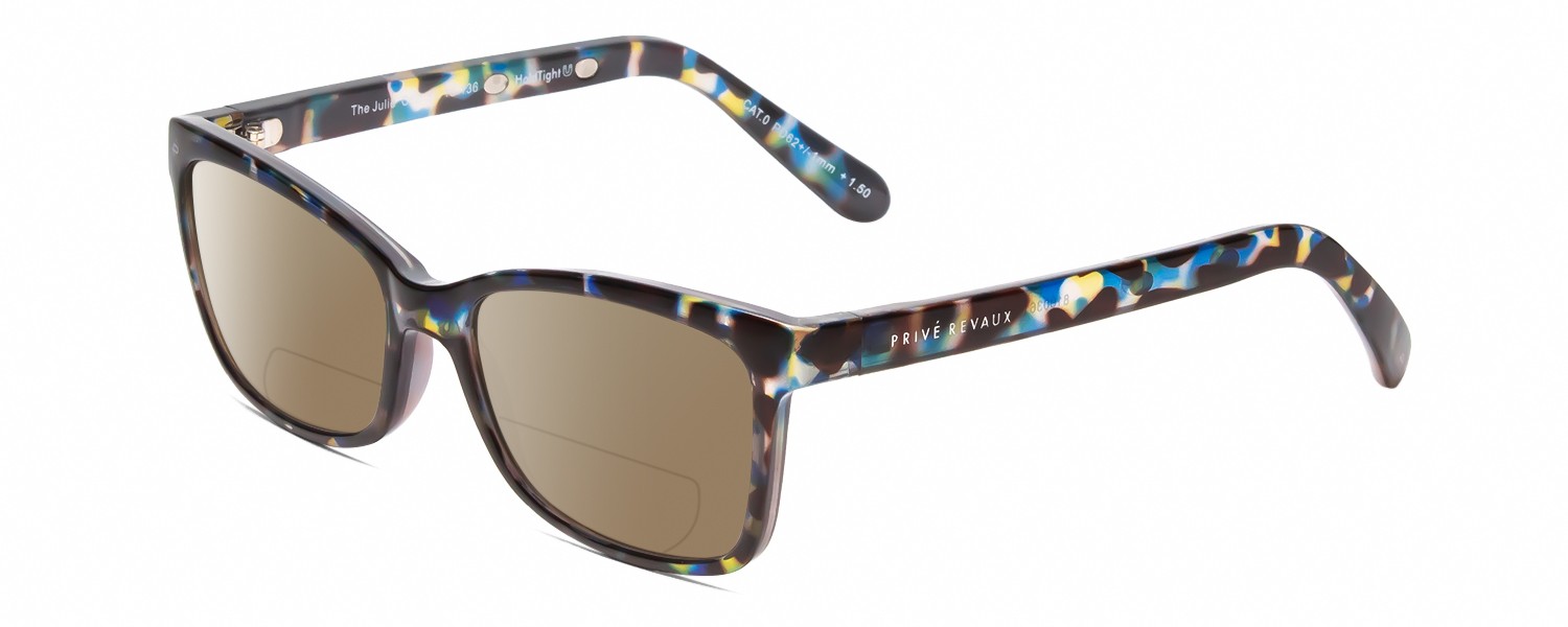 Prive Revaux Julie Cateye Polarized BIFOCAL Sunglasses Blue Yellow Tortoise 50mm