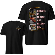 Objects In Mirror Firefighter T-shirt Vintage Fire Truck Graphic Tee Soft Cott