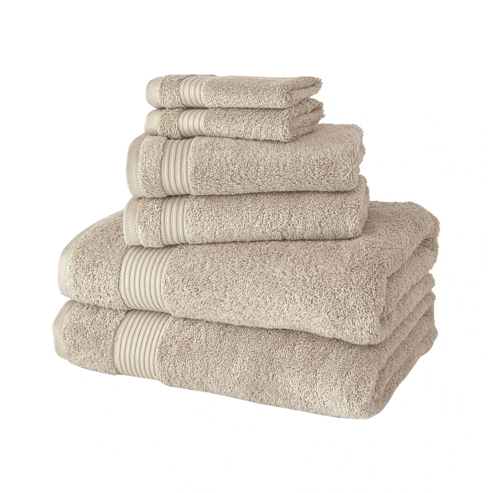 Amadeus 6-Piece Luxury Turkish Cotton Bath Towel Set in Soft Brown Rice