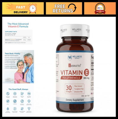 Non-GMO Annatto Tocotrienols Vitamin E Supplements, Antioxidant, Gluten Free, 30