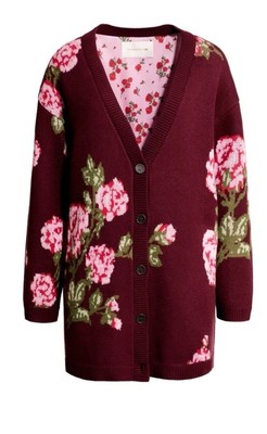 Brandneu mit Etikett H&M x Magda Butrym weinrot rosa Blumendesign Cardigan Pullover Mantel Größe XS