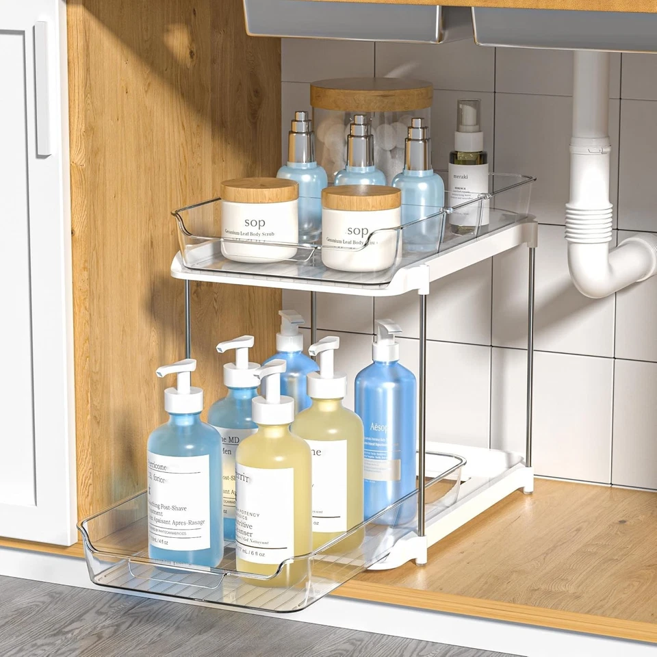 Organizador de almacenamiento de baño apilable compacto con cajones transparentes y base antideslizante Foto 3 de 4