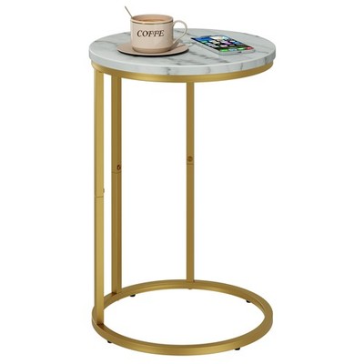 Function Home C Table End Table, Marble 15.7''D x 15.7''W x 23.85''H, Round Gold 