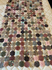 Vintage Homemade YO YO QUILT 37 x 64 inches BOHO 1960s-70s ERA 3" Cottage Core