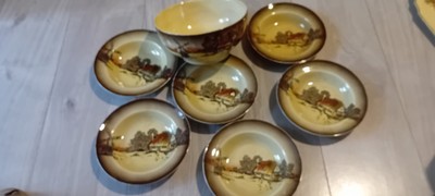 Vintage Newport Keramik Countryside große Dessertschale und 6 Dessertschalen