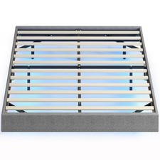 Somier 140x190 cm con Luces LED Estructura de Cama Tapizado en Lino Láminas de M