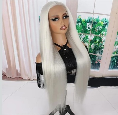 WHITE Blonde Platinum Wig HD Front Lace Long Straight Blond 30 Inch