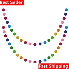 2 Pieces Wool Felt Ball Garland Colorful Pom Pom Garland Handmade 6.5 Feet Lo...
