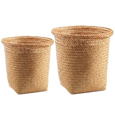 FOMIYES 2 Stück Rattan Papierkorb Seegras Aufbewahrungskorb Stroh geflochten rund Müll 