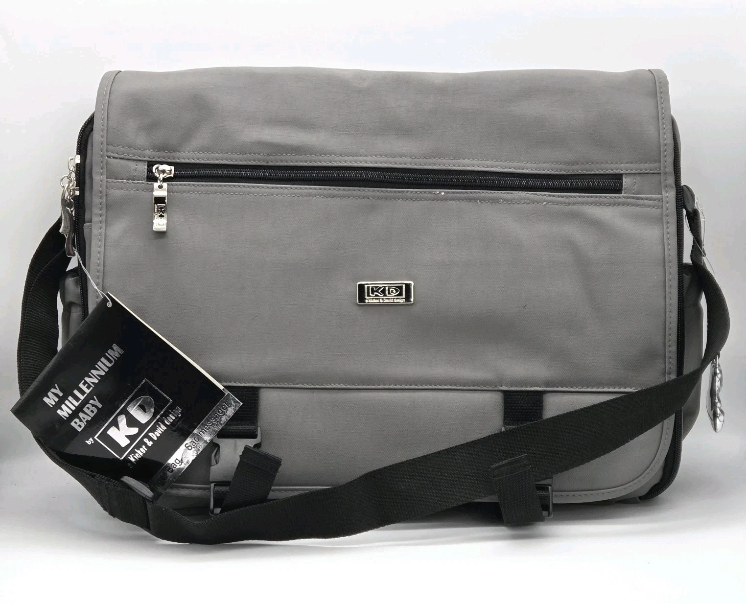 Kicker & David Design Diaper Messenger Bag Tote My Millennium Baby Gray Black