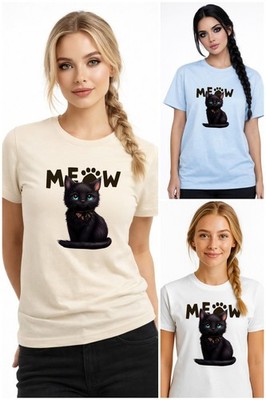 MEOW Katzen T-Shirt Unisex Schwarze Katze Motiv Geschenk Katzenliebhaber