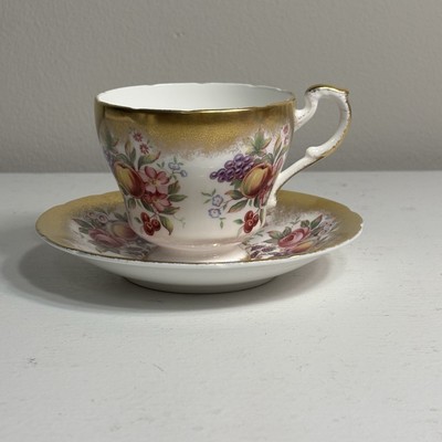 Paragon by Appointment Cup & Saucer Fruit Berries Flowers Heavy Gold Set