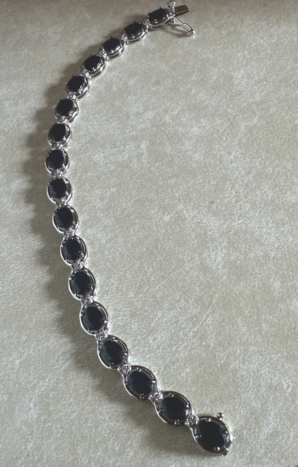 Armband Silber 925 mit Kanchanabury Saphiren, Zirkonia,18,5 cm, 8mm breit, 13 Gr