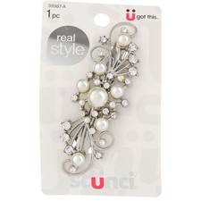 6 Pack Scunci Real Style Fashion Barrette, Pearl Studded, 39987-A